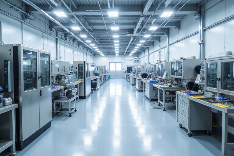Modern, clean manufacturing facility with focus on sustainable practices and advanced technology.