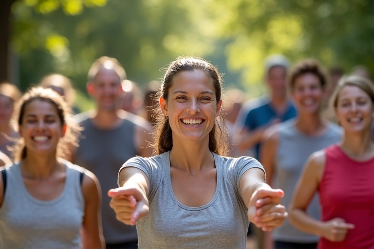 Diverse group of happy people engaging in a healthy activity outdoors