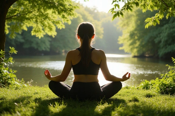 Person meditating in a peaceful natural environment