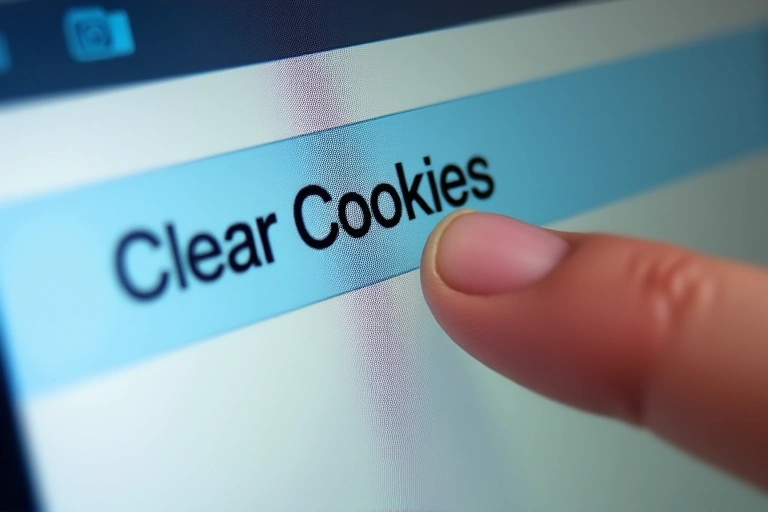 Illustration of a person's hand deleting cookies from a web browser settings page, emphasizing user control.