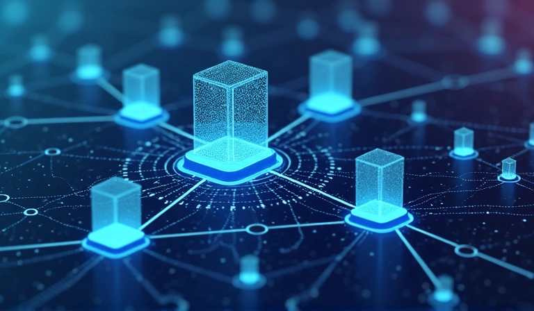 Illustration of interconnected digital elements representing third-party data sharing and privacy.