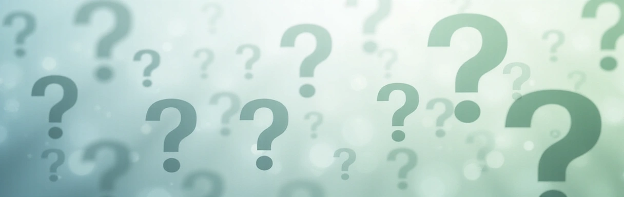 Subtle background image with question mark motifs, no text.